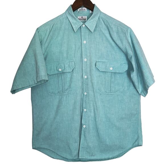 Neiman-Marcus Men's Large 100% Cotton Pale Green Short Sleeve Button Up Shirt - Picture 1 of 9